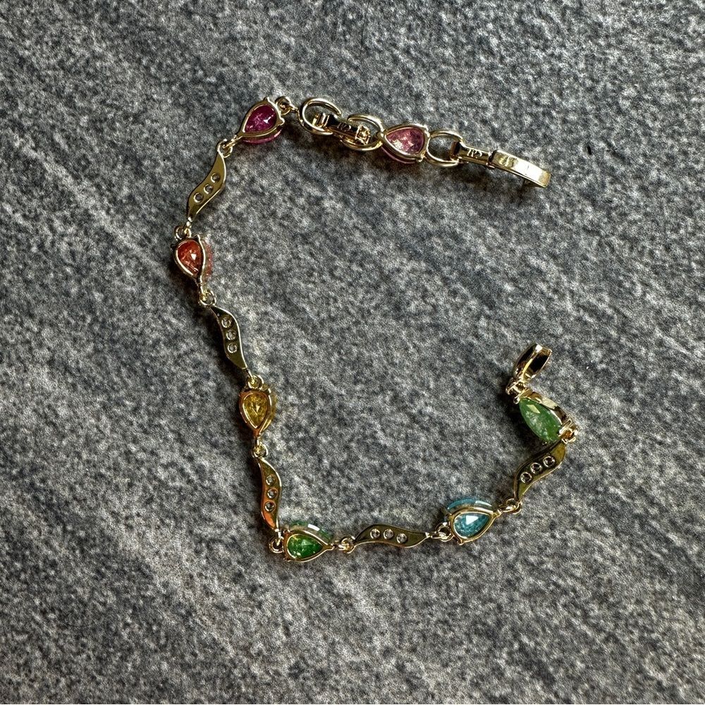 NEW Yellow Gold Pear Shaped Multicolor Galaxy Candy Stones 6.5” or 7.5” Bracelet - Picture 6 of 16